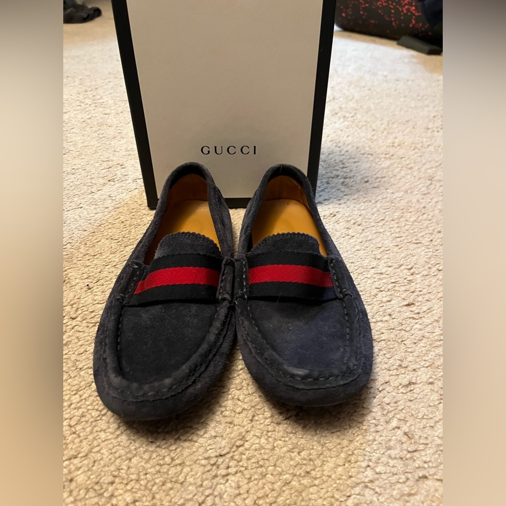 Boys blue suede Gucci loafers, youth size EU 33/US 2. GUC